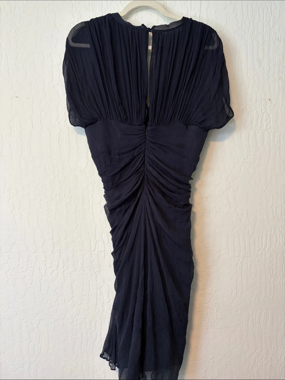 DVF Silk Navy Layered Draped V-Neck Cocktail Dress - Picture 4 of 9